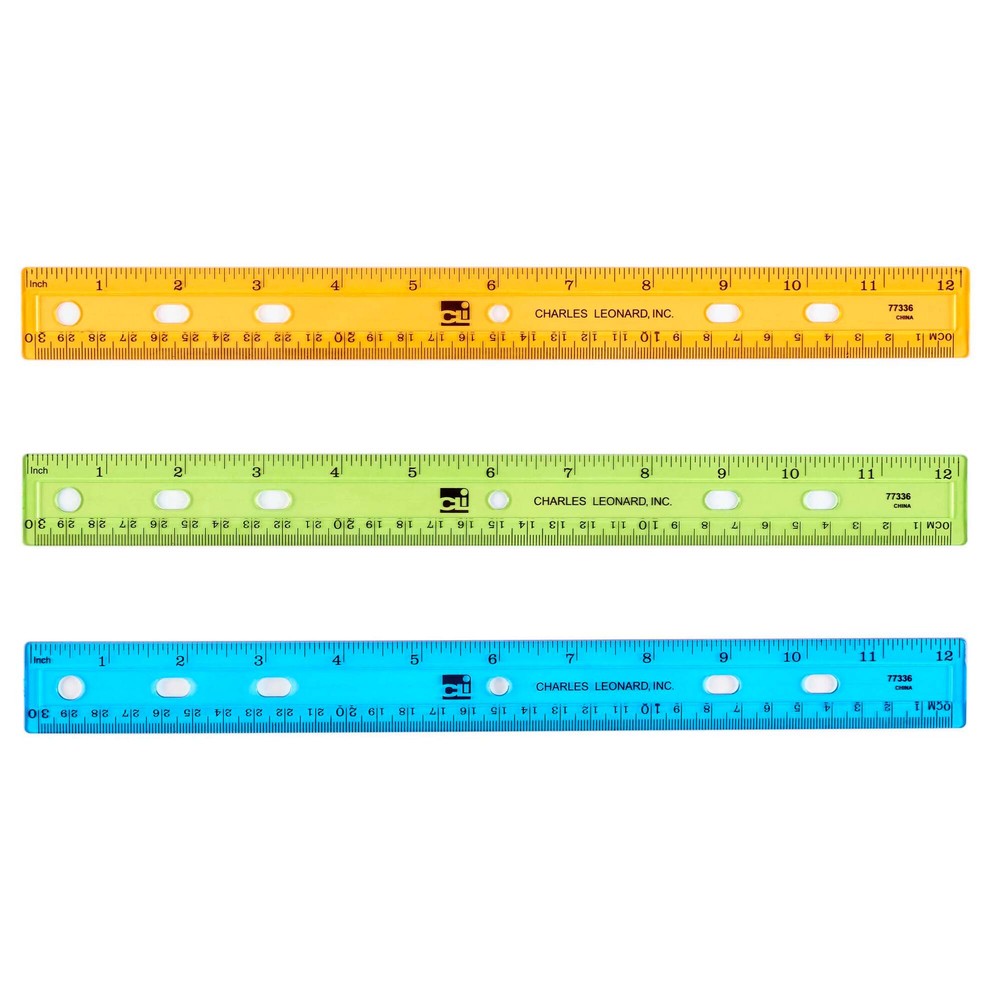 Charles Leonard Multicolors 12" Plastic Ruler, 48ct.